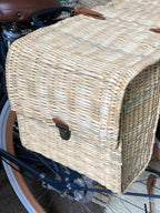 Handmade double natural wicker bicycle basket