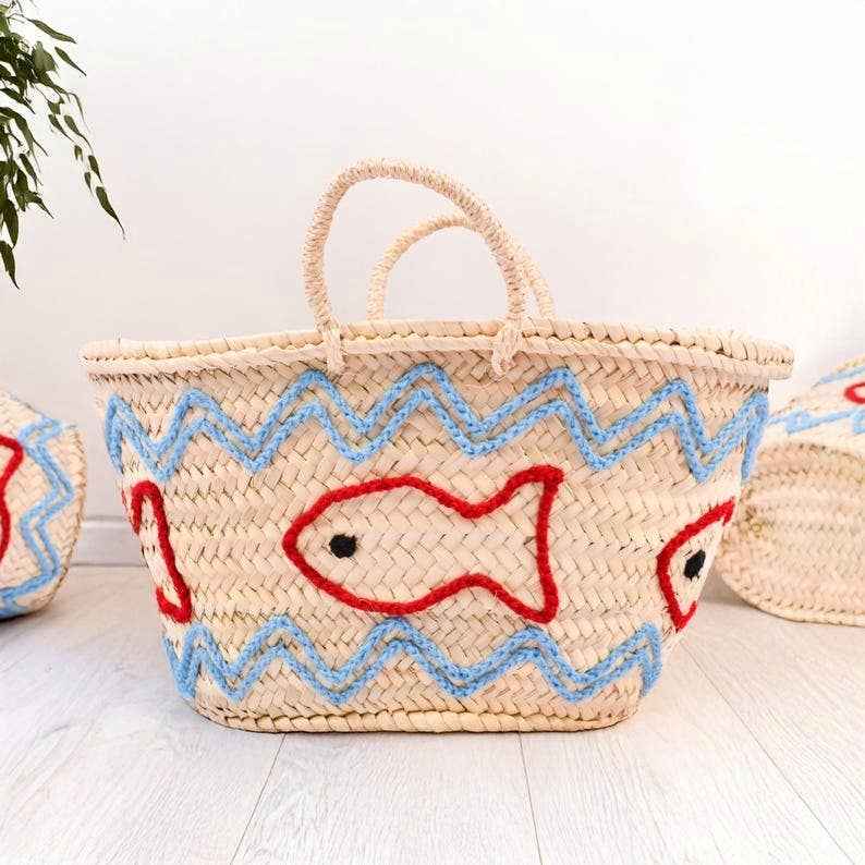 Sac panier français artisanal – Cabas de plage en paille naturelle