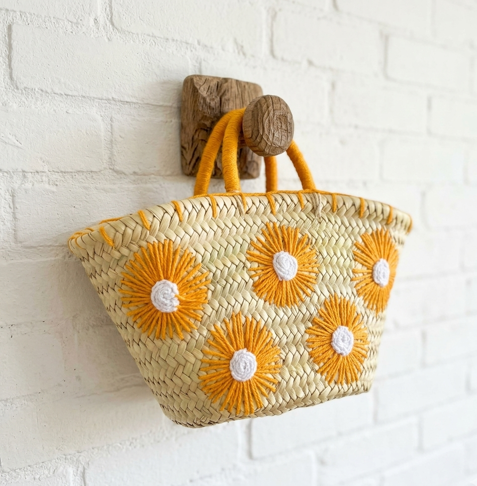 Panier français fait main – Cabas de plage en feuilles de palmier naturelles craftberber