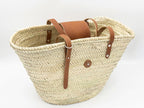 Panier de marché français avec poignées en cuir et boucle