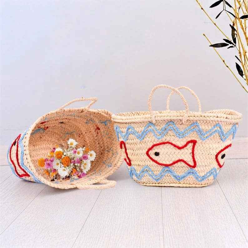 Sac panier français artisanal – Cabas de plage en paille naturelle