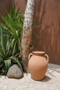 XL Terracotta vase with rattan - orange