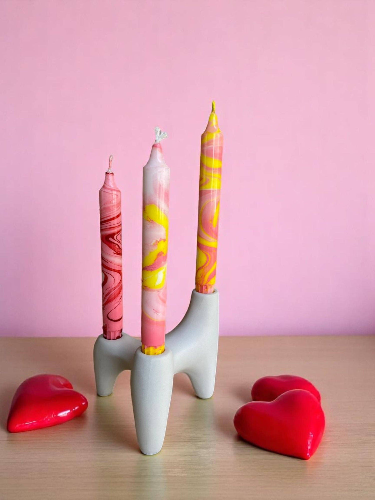 Bougie flambeau marbrée Velours rouge, 2,3 × 20 cm