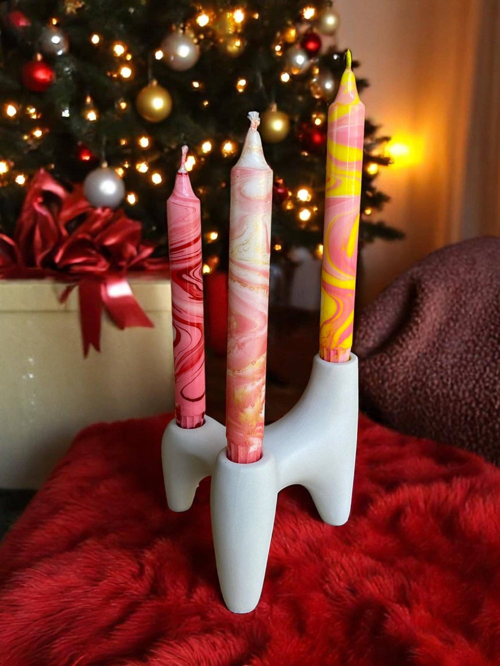 Bougie flambeau marbrée Velours rouge, 2,3 × 20 cm