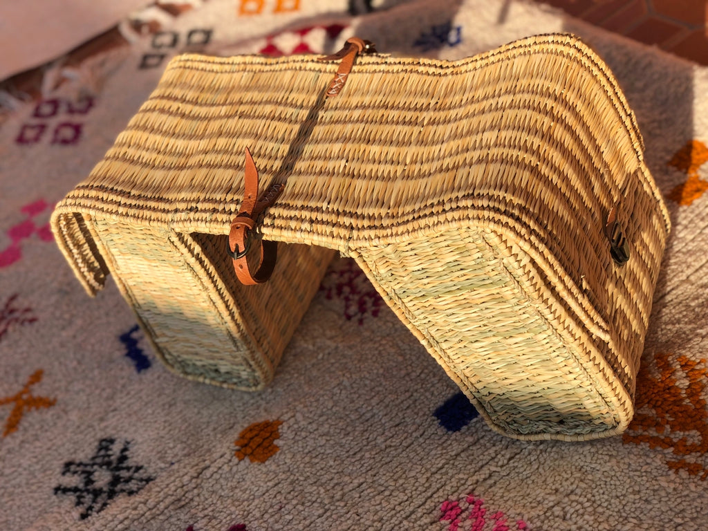 Handmade double natural wicker bicycle basket