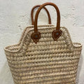 Panier cabas en raphia tissé à la main avec poignées en cuir