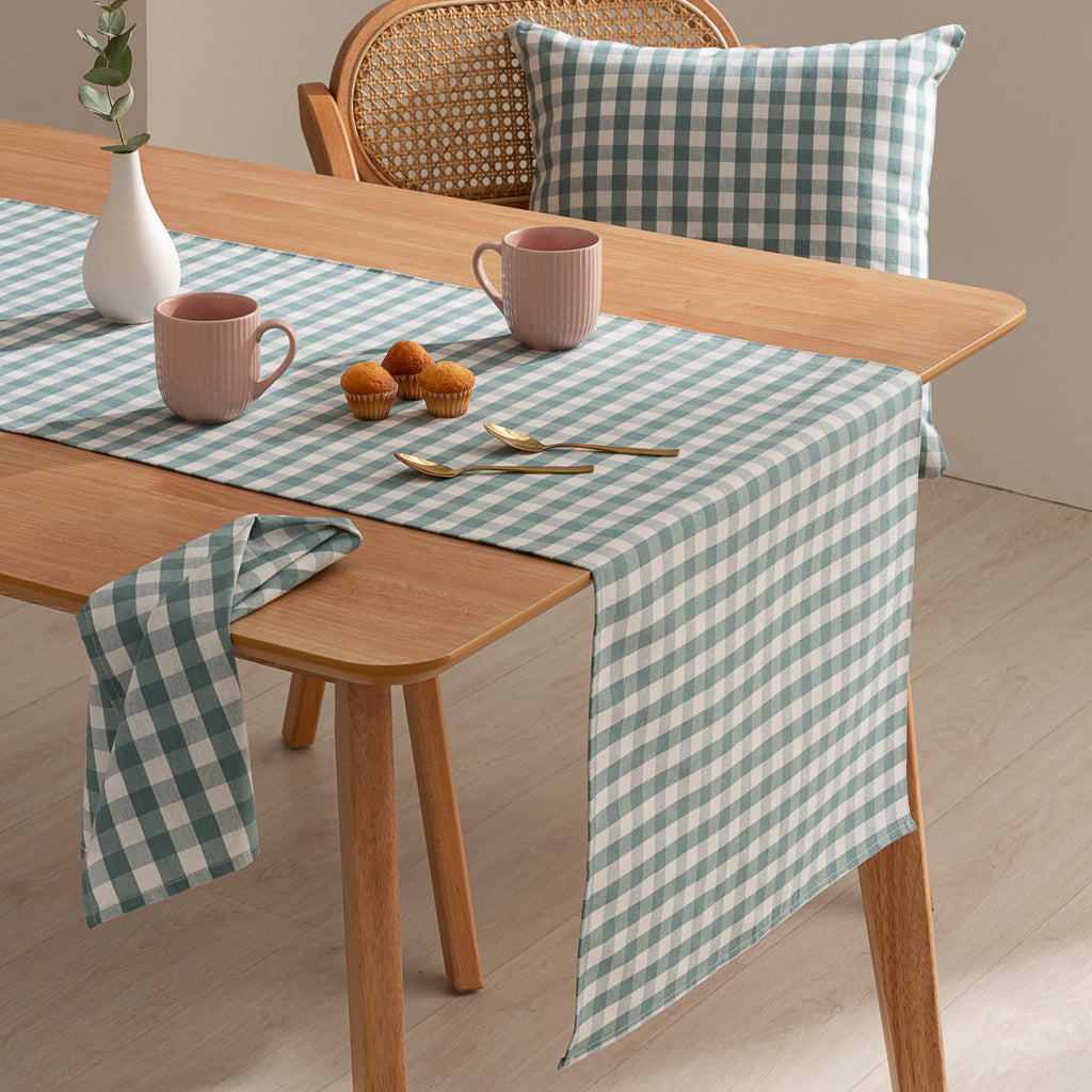 Chemin de table vichy vert d'eau