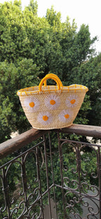 Panier en paille brodé de fleurs – Petit panier pour demoiselle d'honneur