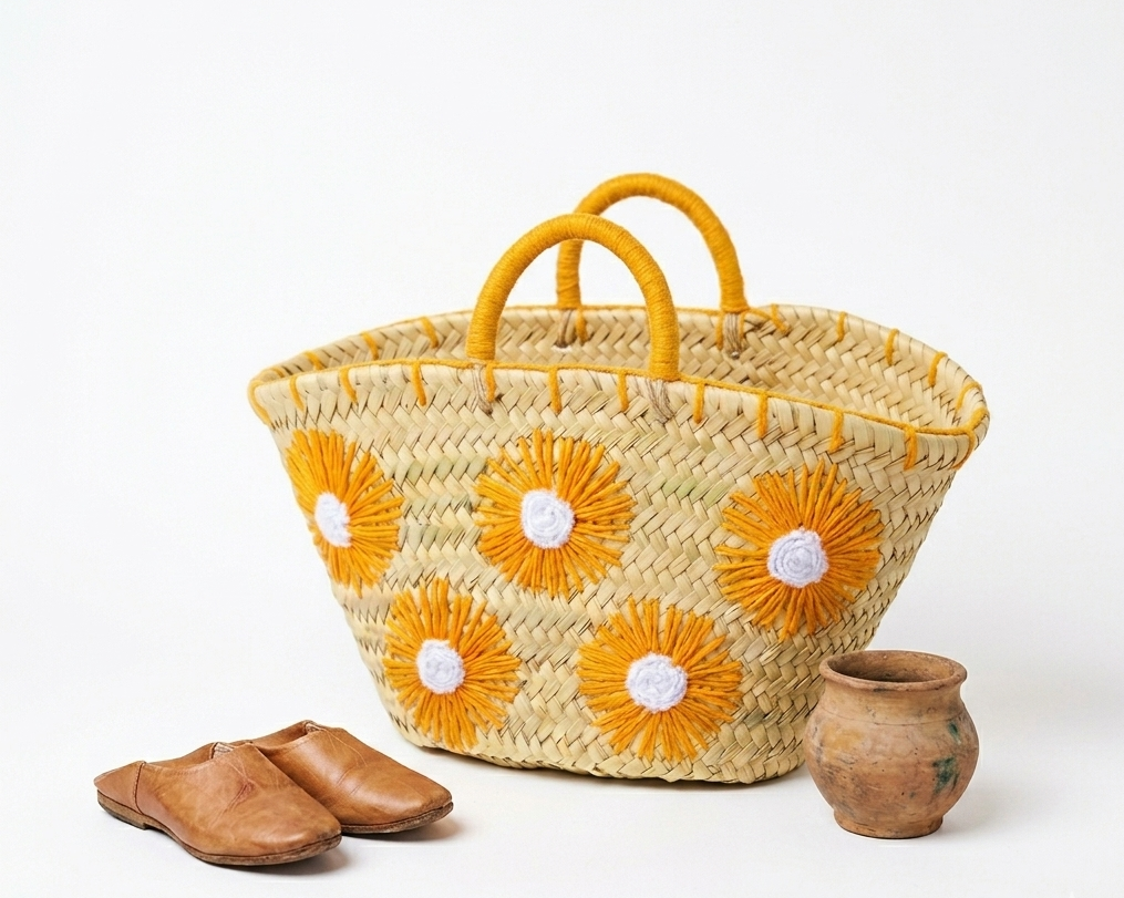 Panier français fait main – Cabas de plage en feuilles de palmier naturelles craftberber