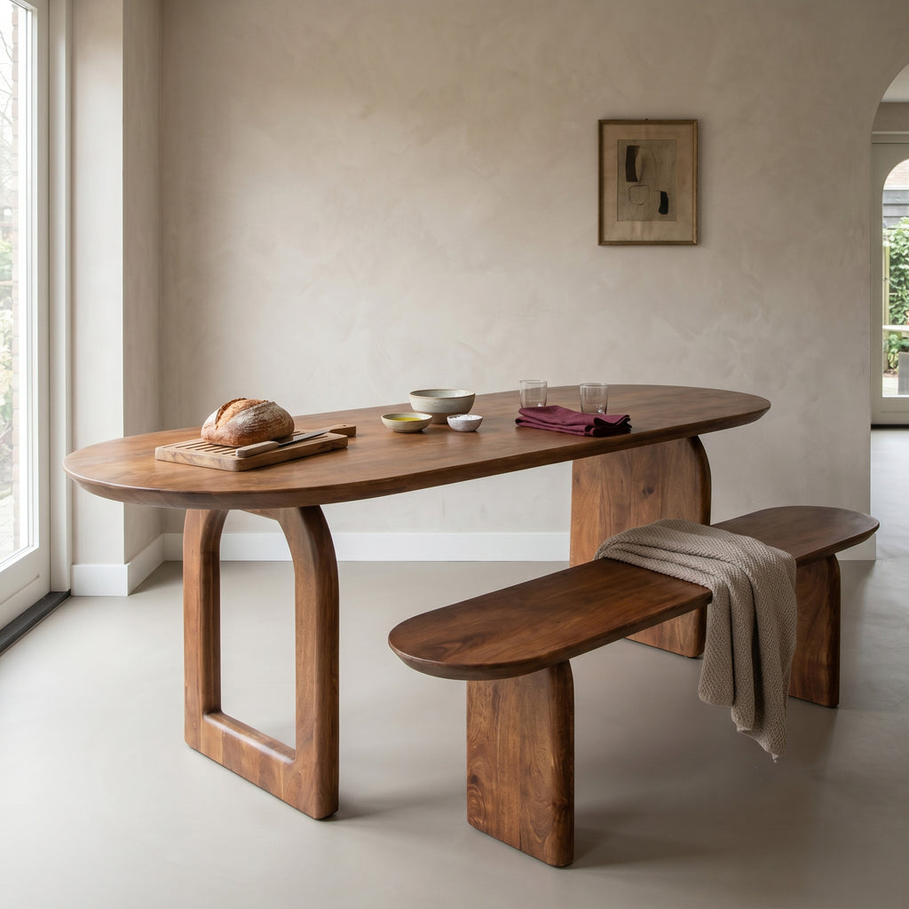 Round-edged dining table - brown - 200 - mixed base