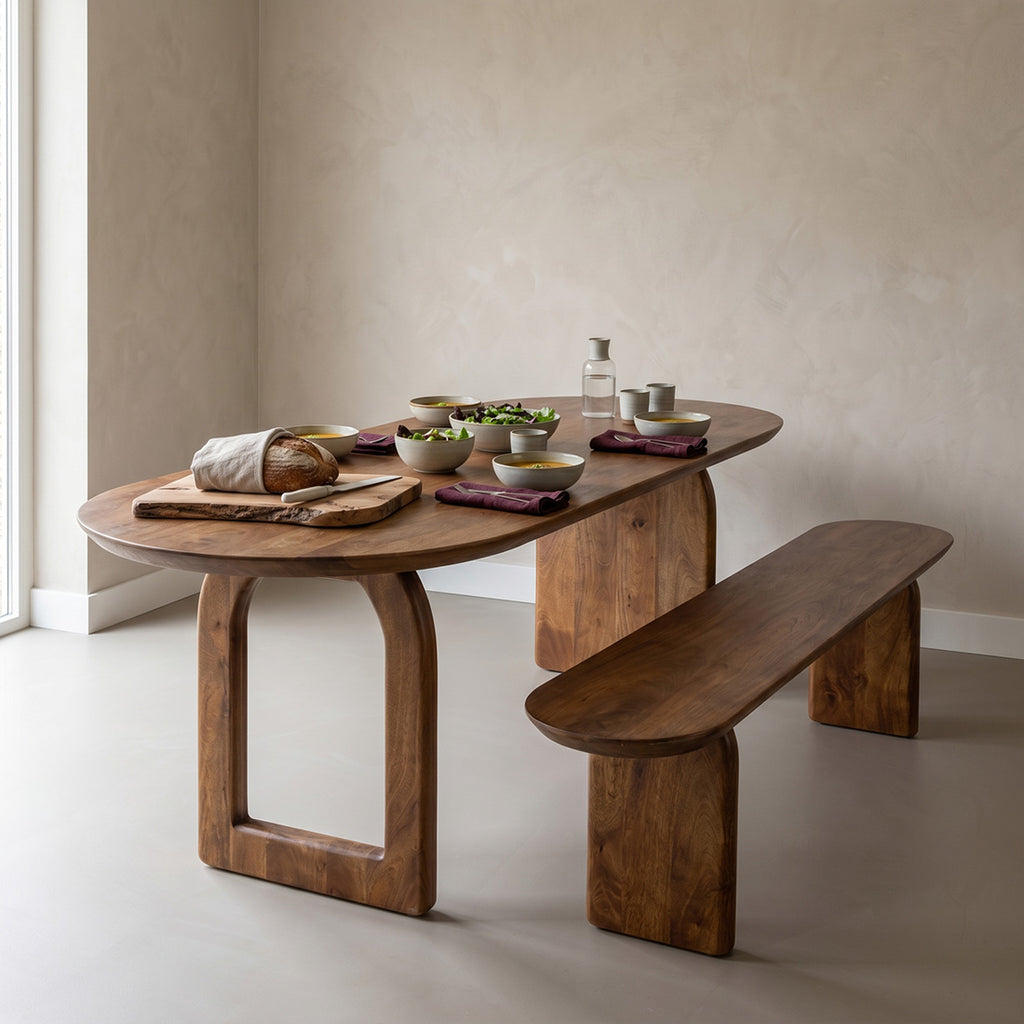 Round-edged dining table - brown - 200 - mixed base
