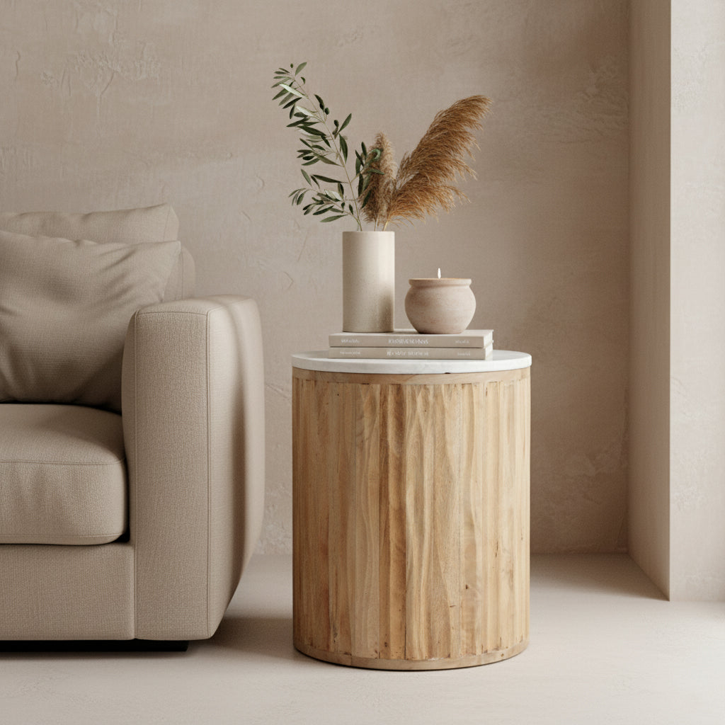 Malakka Marble Side Table - white