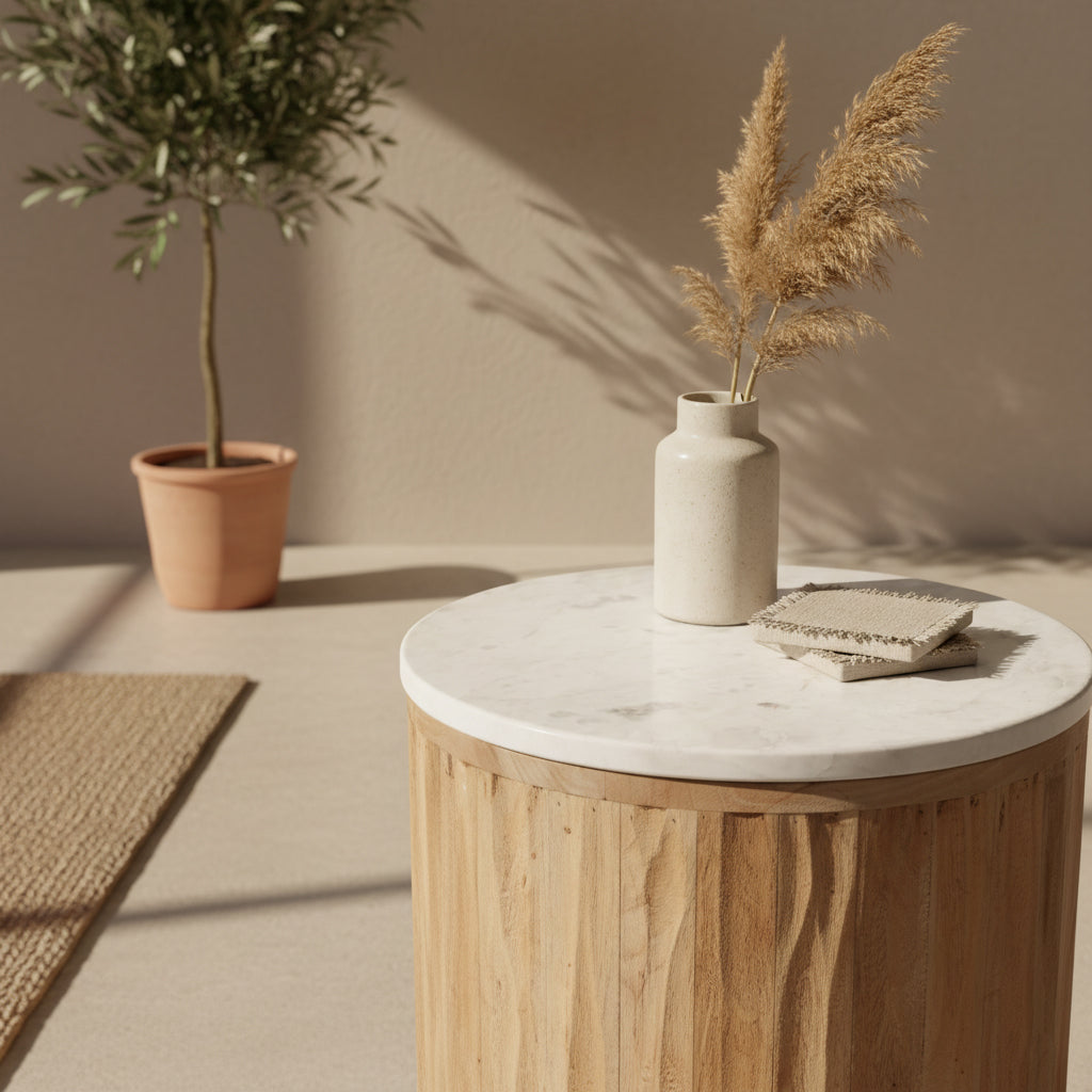 Malakka Marble Side Table - white