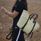 Panier sac à dos en palme naturelle & bretelles en cuir