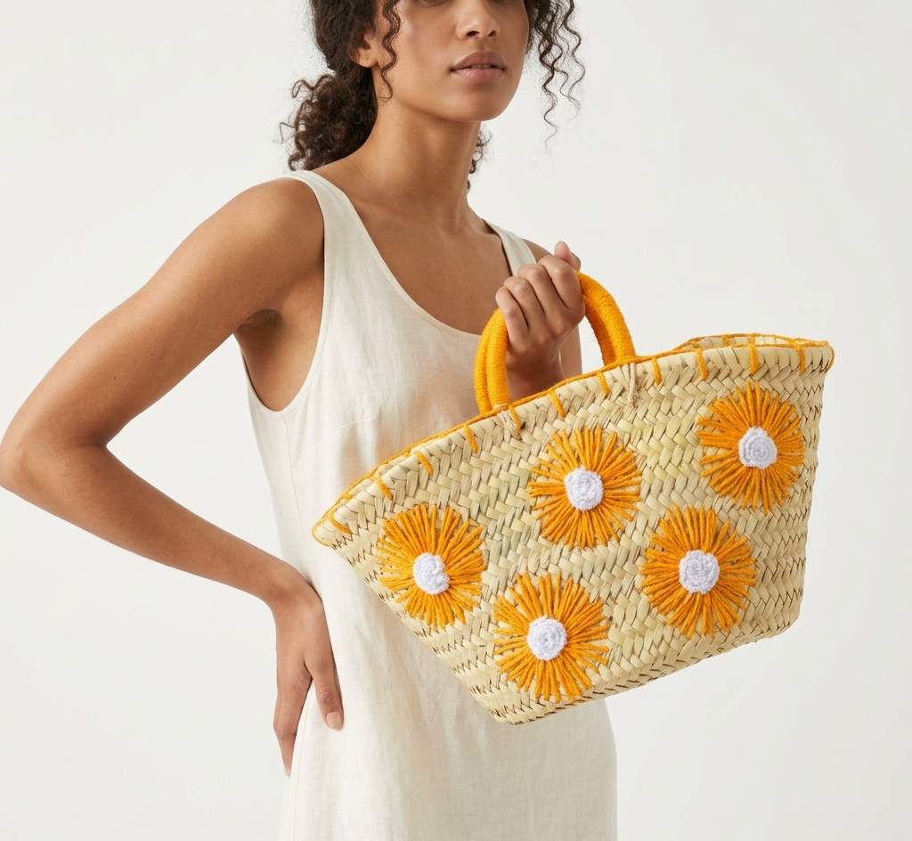 Panier français fait main – Cabas de plage en feuilles de palmier naturelles craftberber