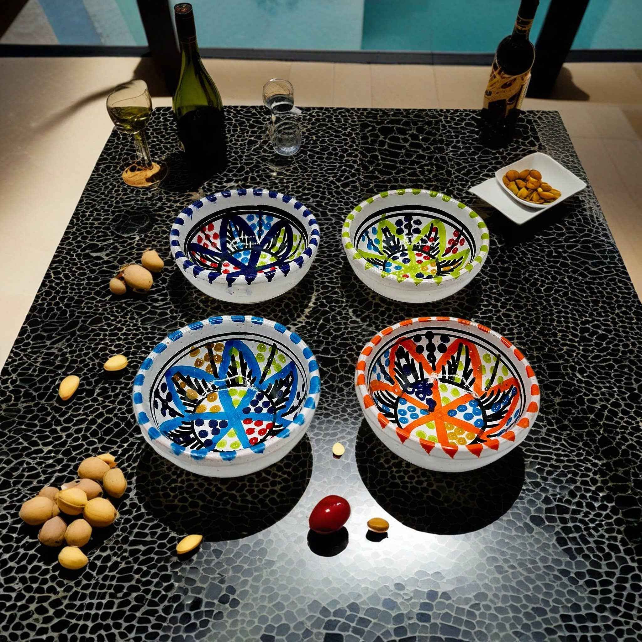 Ensemble de Petites Coupelles en Céramique Tunisienne Décorée Diamètre 8 cm