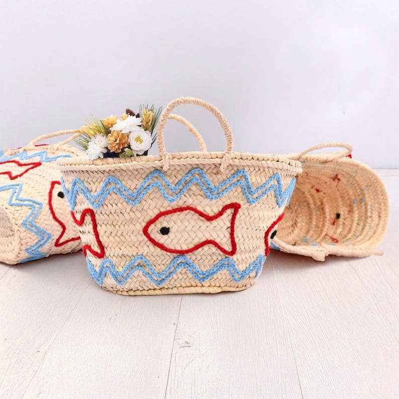 Sac panier français artisanal – Cabas de plage en paille naturelle