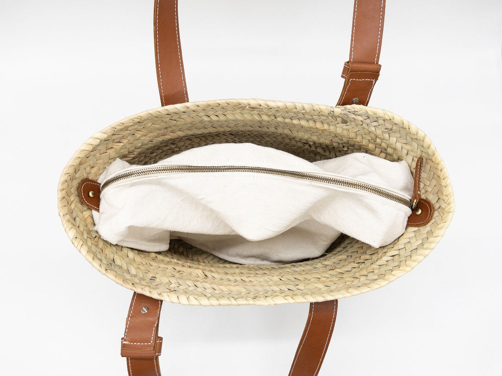 Sac panier cabas « French Basket » en paille naturelle
