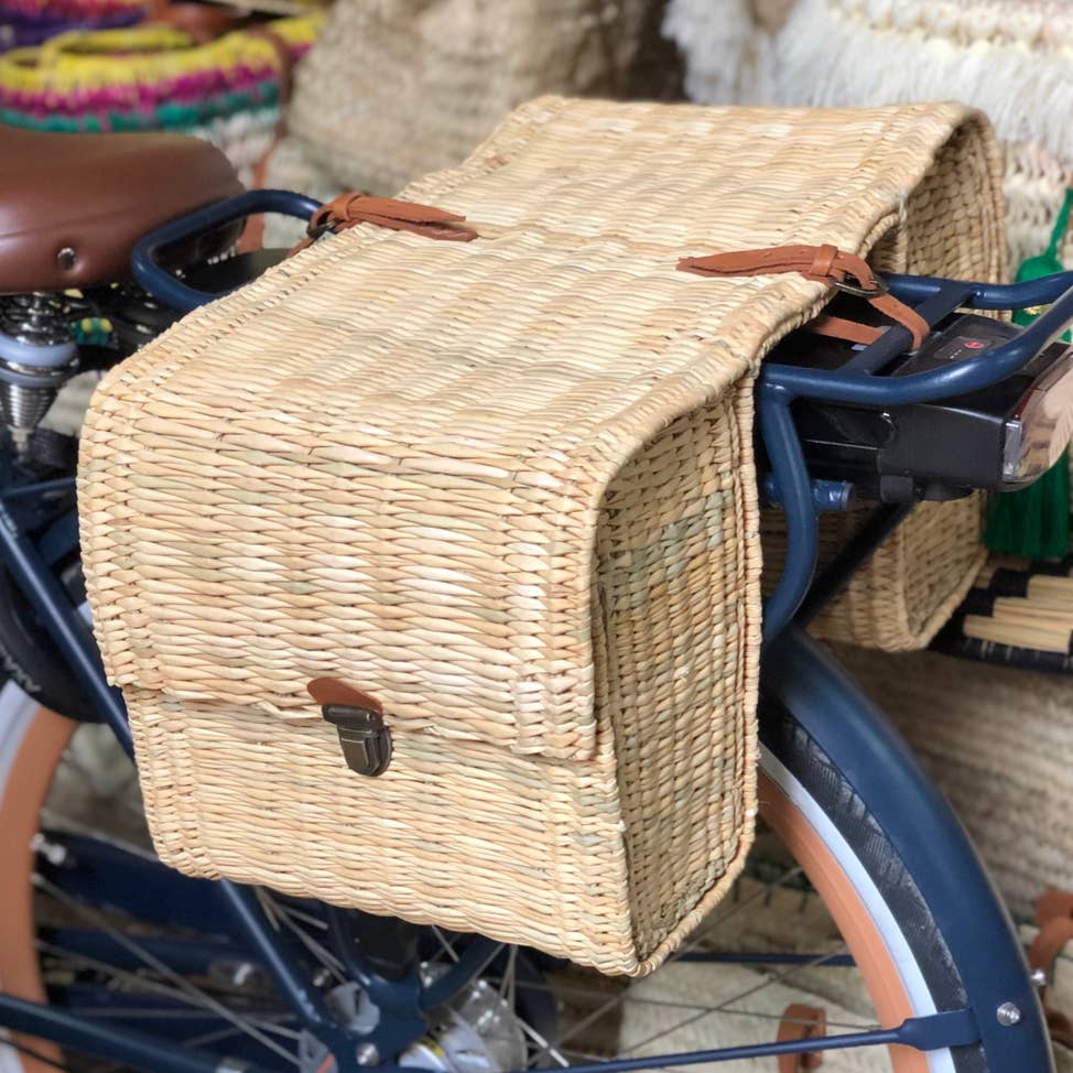 Handmade double natural wicker bicycle basket