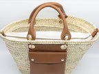 Panier en paille français chic avec poche en cuir et pochette