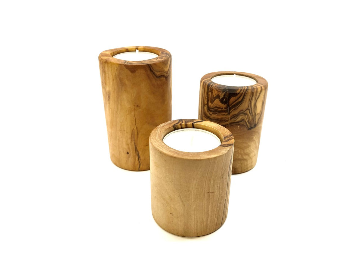 Trio de photophores tours en bois d'olivier Terra Gusto – vue 2