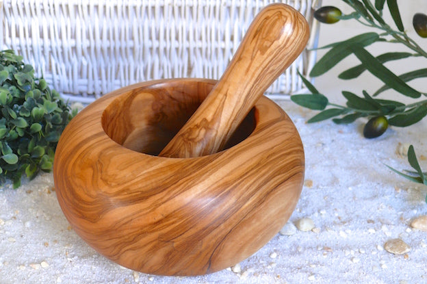 Mortier et pilon Ø 12 cm en bois d'olivier Terra Gusto